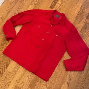 Pendleton- Bright Red Vintage Wool Button up Shirt. Size L Unisex